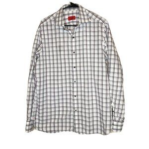 Isaia Napoli Button 100% Cotton Dress Shirt Mens Size 16 41 Purple White Plaid
